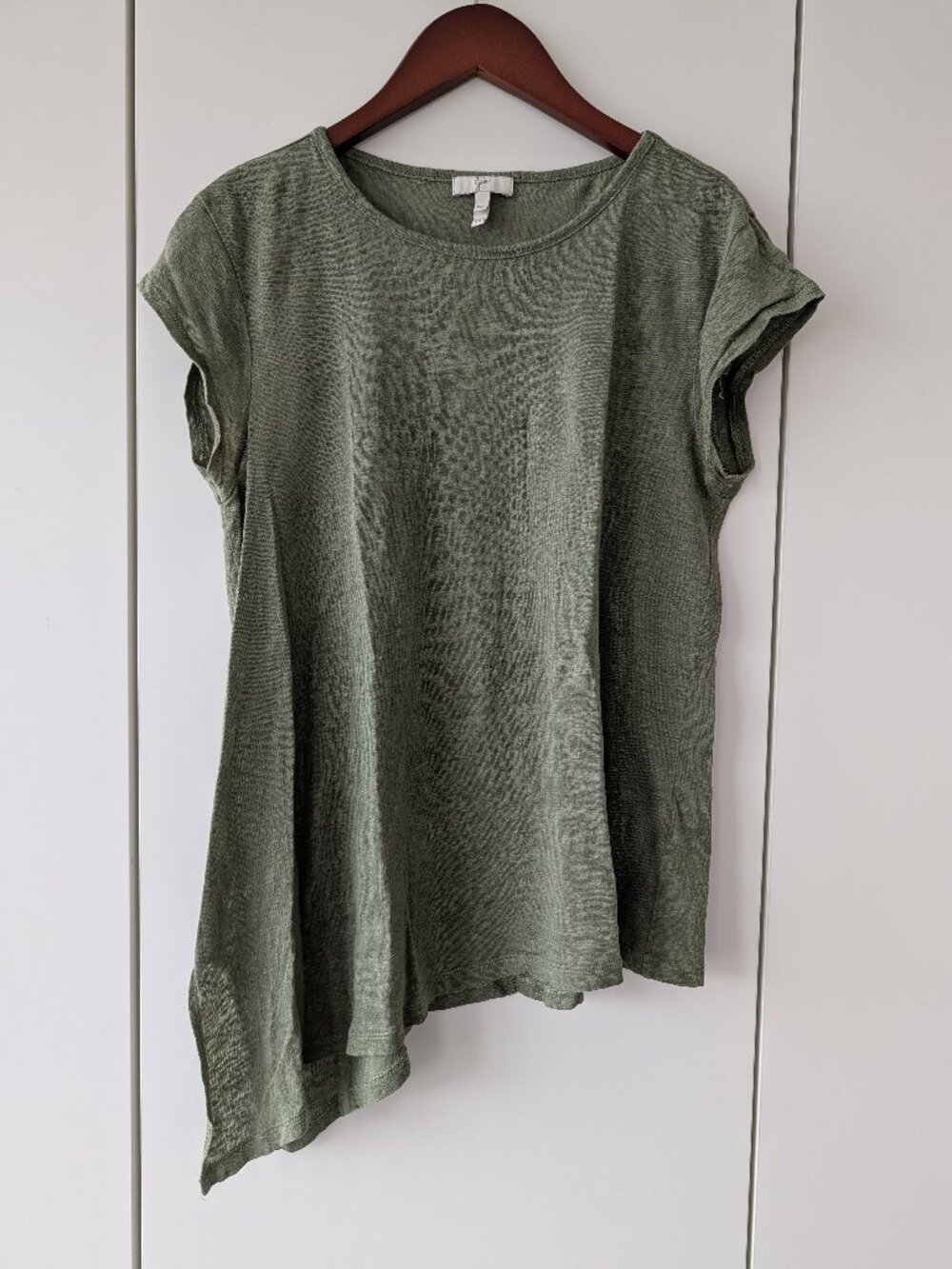 Joie Olive Green Pure Linen Asymmetrical Slit Tee Size XXS
